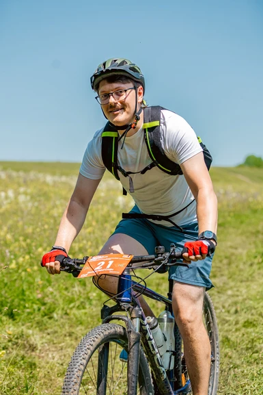 Going downhill in a nice field.