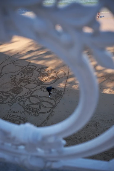 Sand drawings on Beach of La Concha